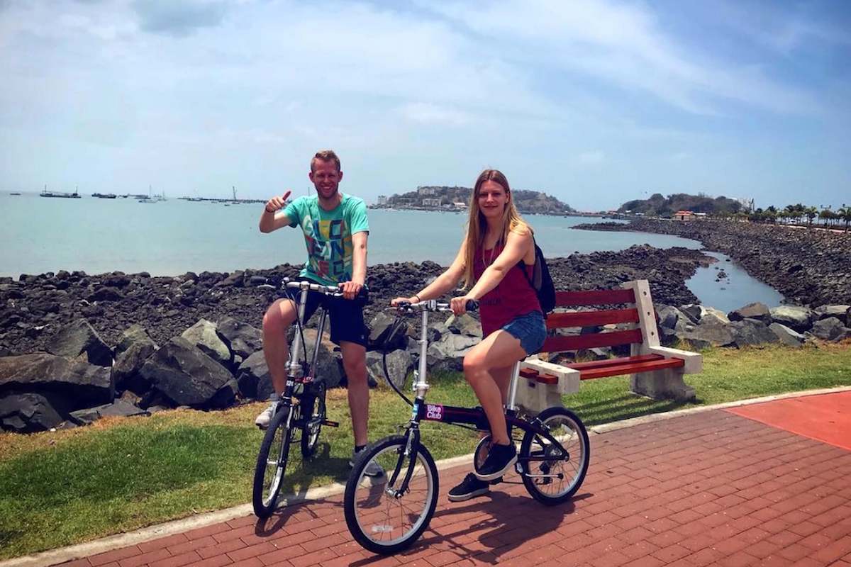 Panama City sightseeing Bike Tour guests on Avenida Balboa