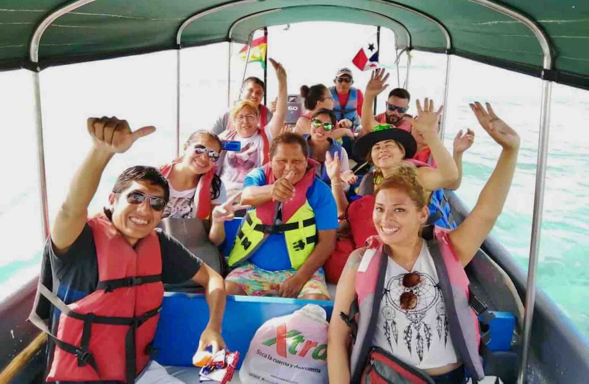 San Blas islands day tour guests in lancha boat