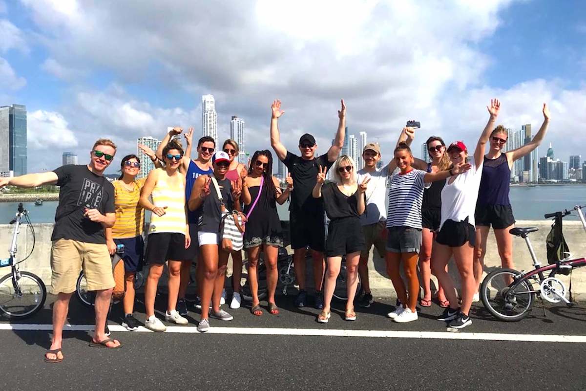 Panama City sightseeing Bike Tour guests waving