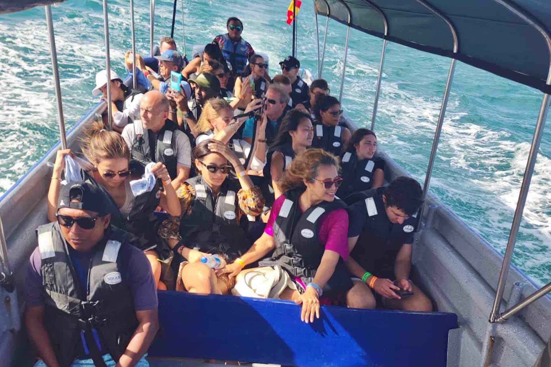 Guests traveling by boat during a San Blas day tour