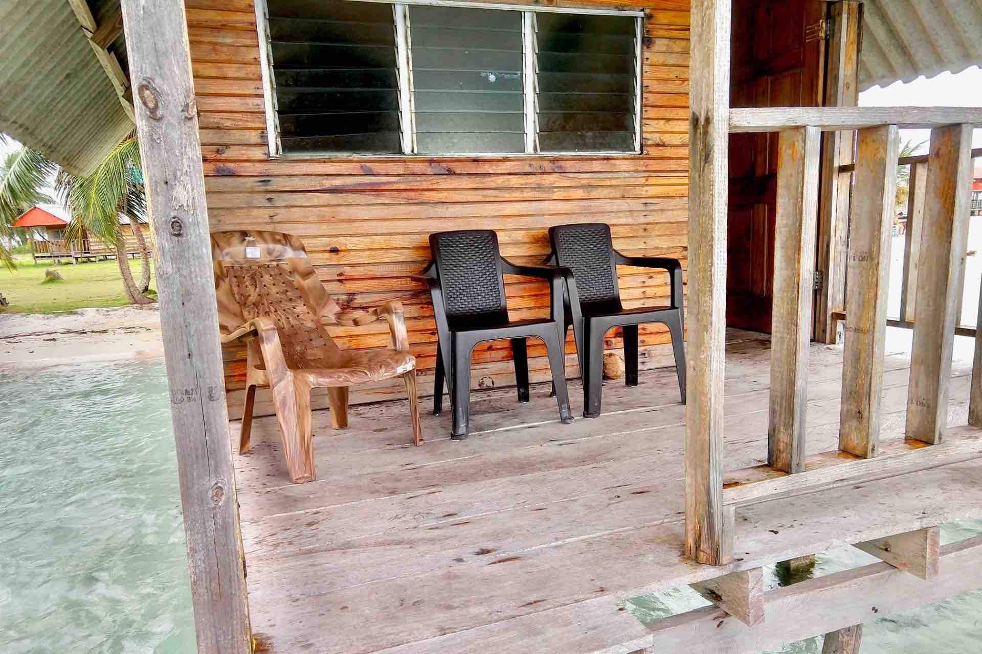 San Blas Isla Wailidup island over water cabin patio with chairs