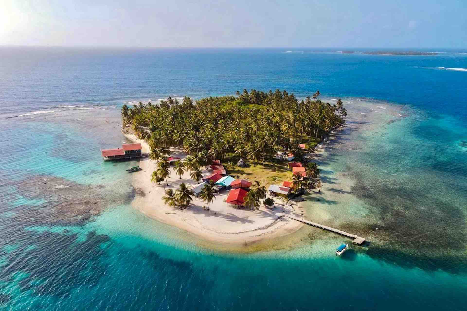 Isla Diablo san Blas panama aerial drone view of island