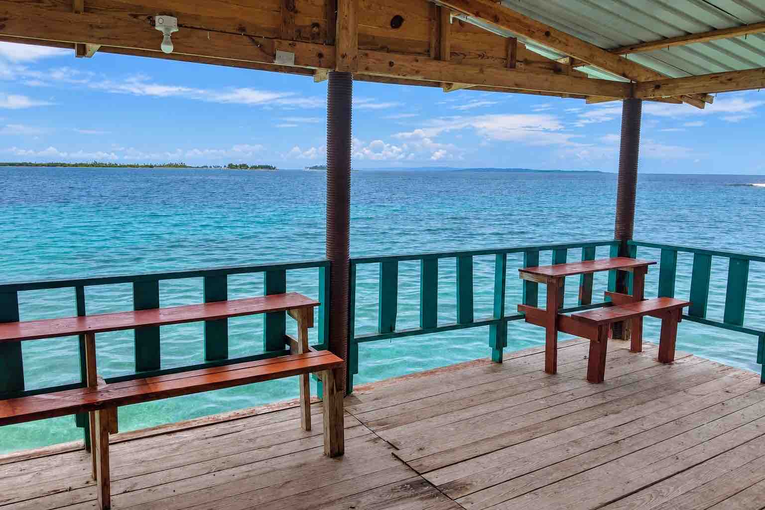 Waterfront restaurant dining area on Isla Diablo San Blas