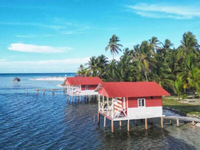Over-water cabins at Isla Yansailadup in San Blas, Panama