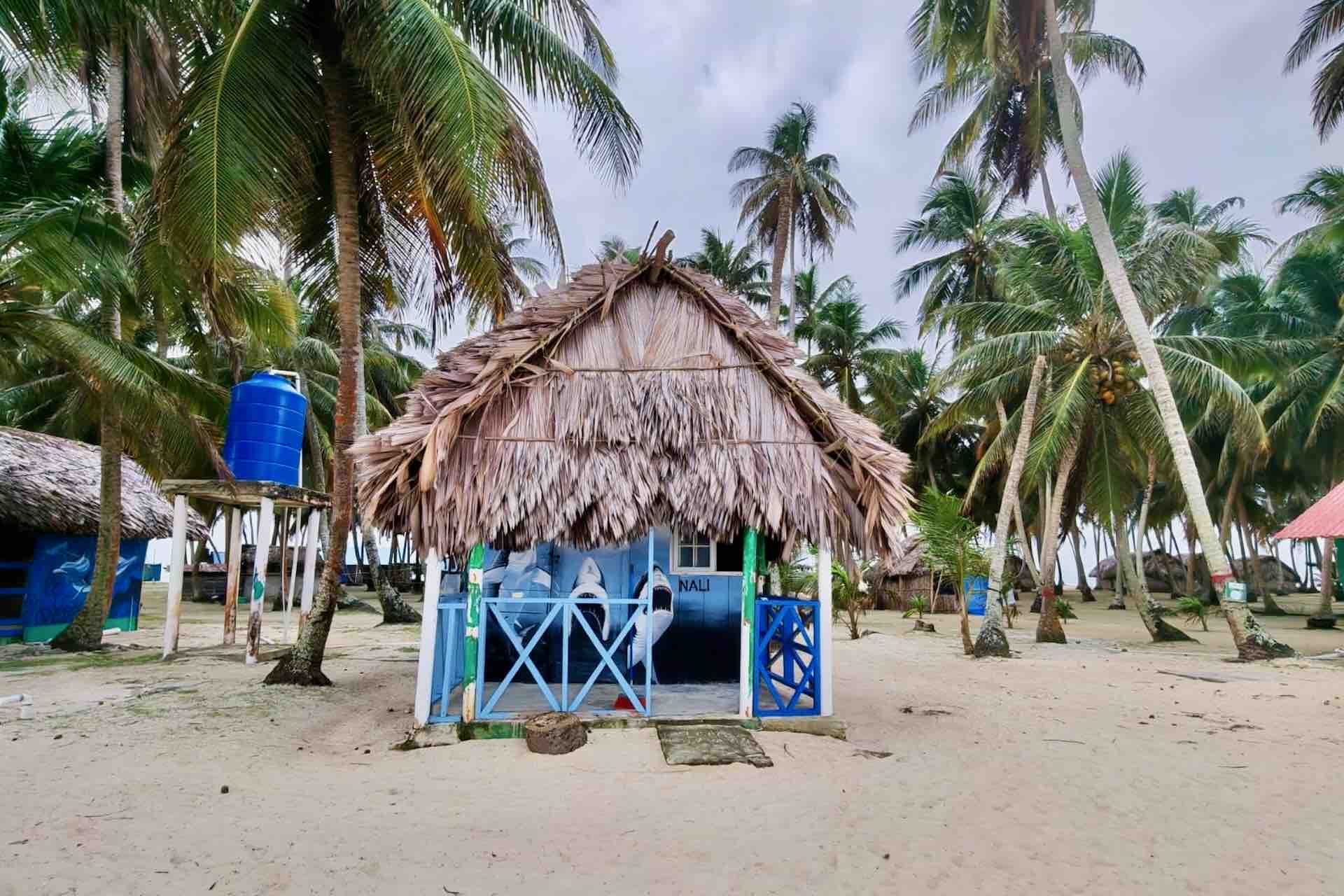 Traditional thatched-roof cabin on Isla Asserya in the San Blas Islands Panama