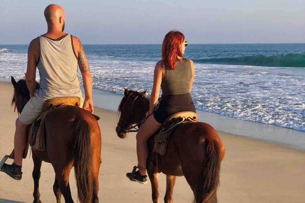 Mexico Beach Horseback Couple riding by ocean