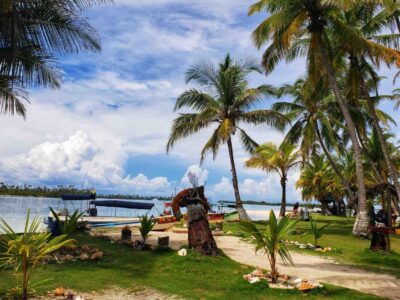 San Blas island with palm trees and beach