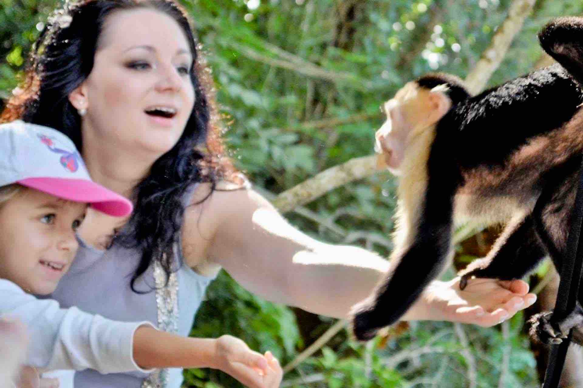 monkey island Panama tour guests feeding monkeys