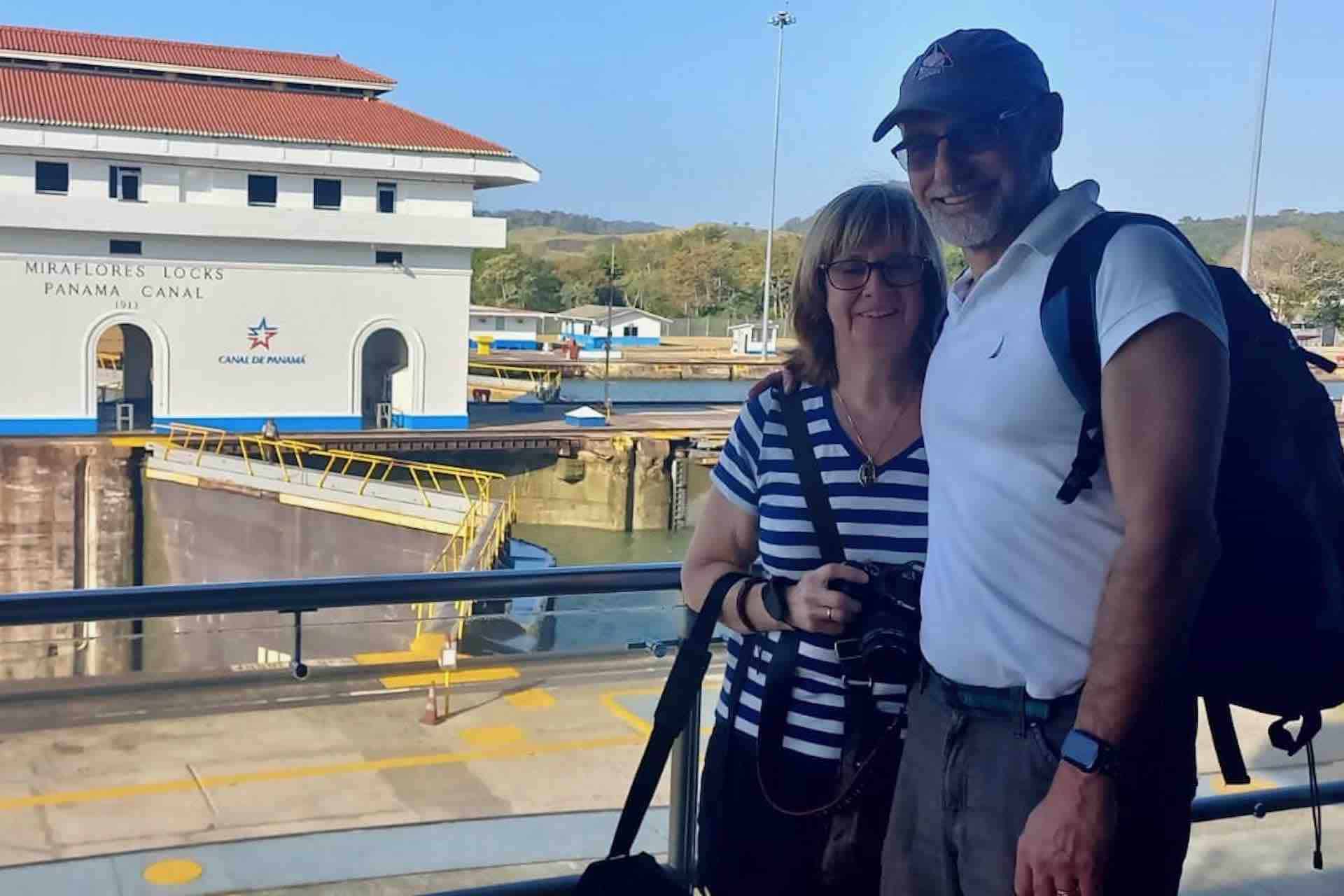 Panama City Panama Canal tour couple in miraflores locks