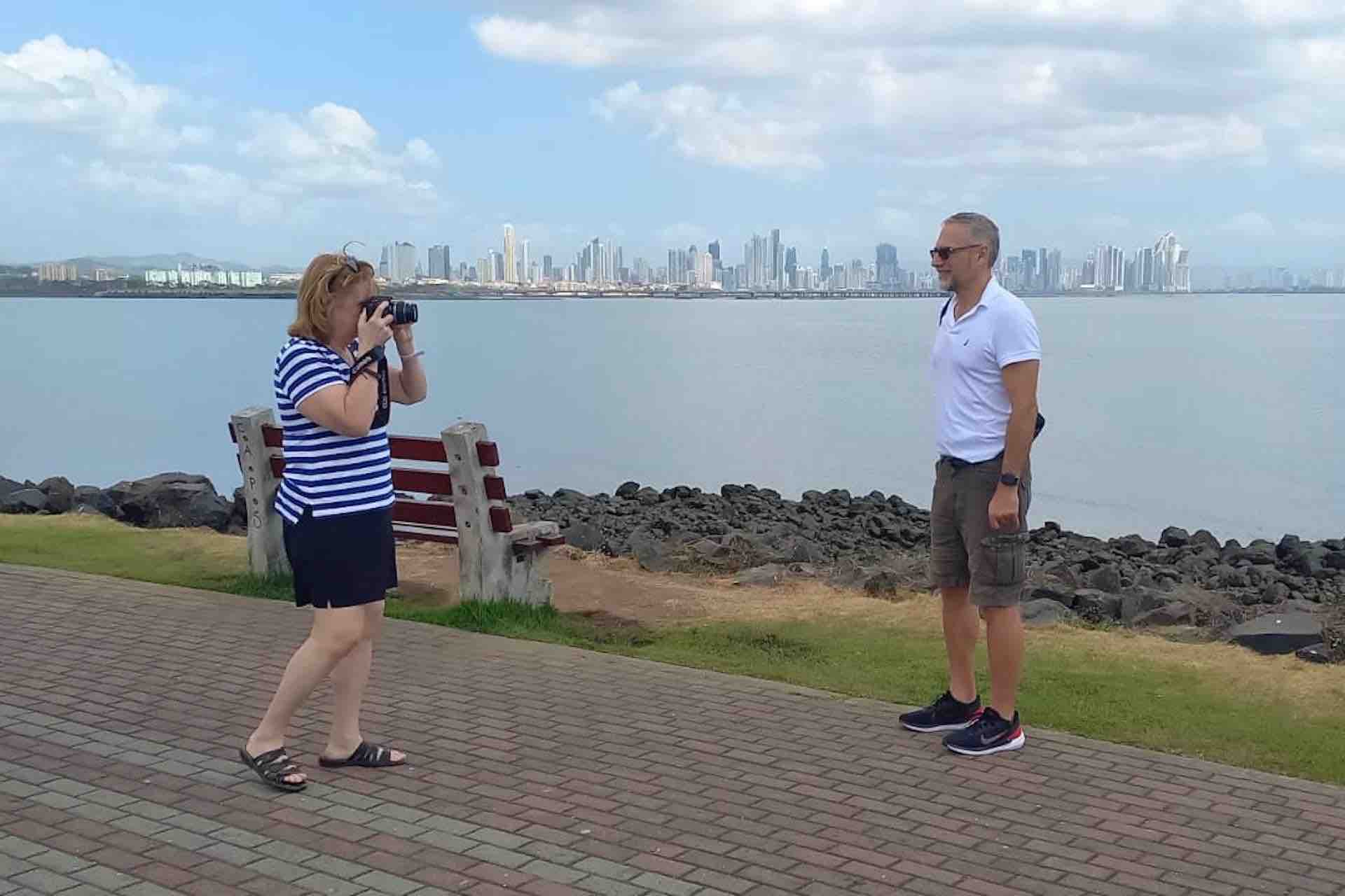 Panama City Panama Canal tour guests at Amador Causeway taking photos