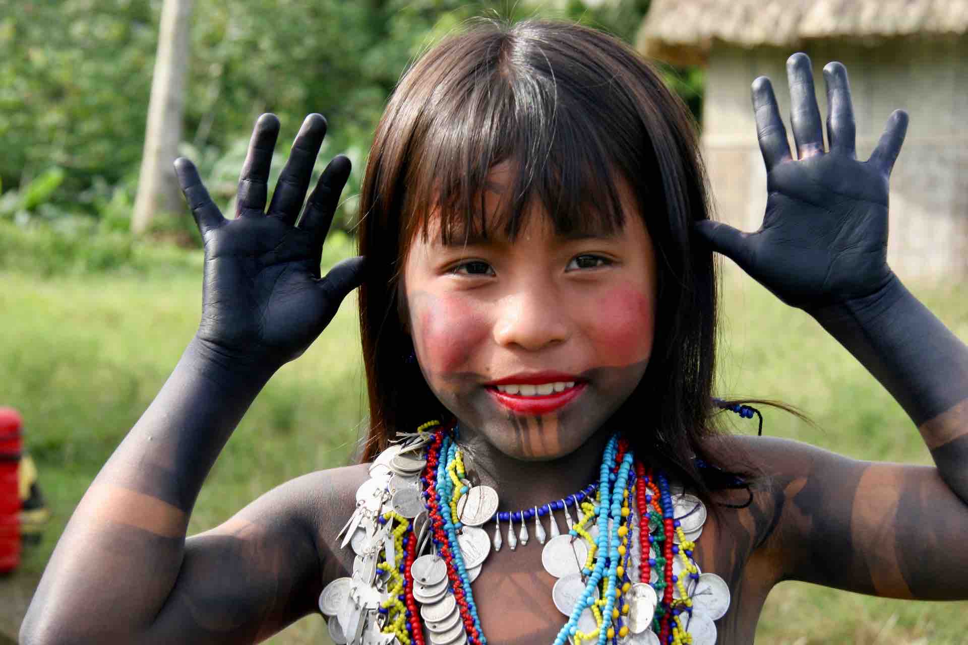 Embera Panama tribe Indian Village tour smiling girl with henna painting