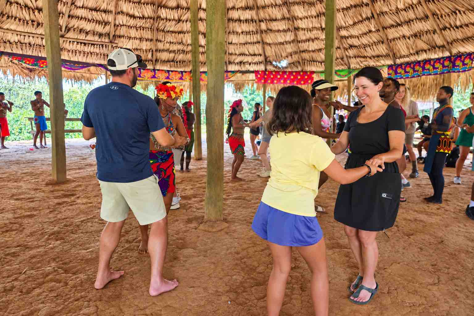 Embera Village Tour – Traditional Cultural Dance Guests joining a traditional dance during an Embera village tour in Panama