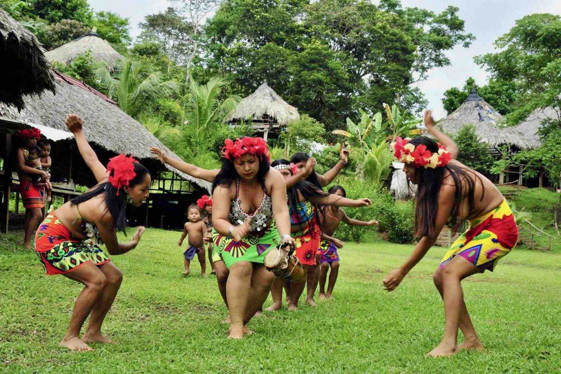 Embera Panama Indian Village tribal dancing