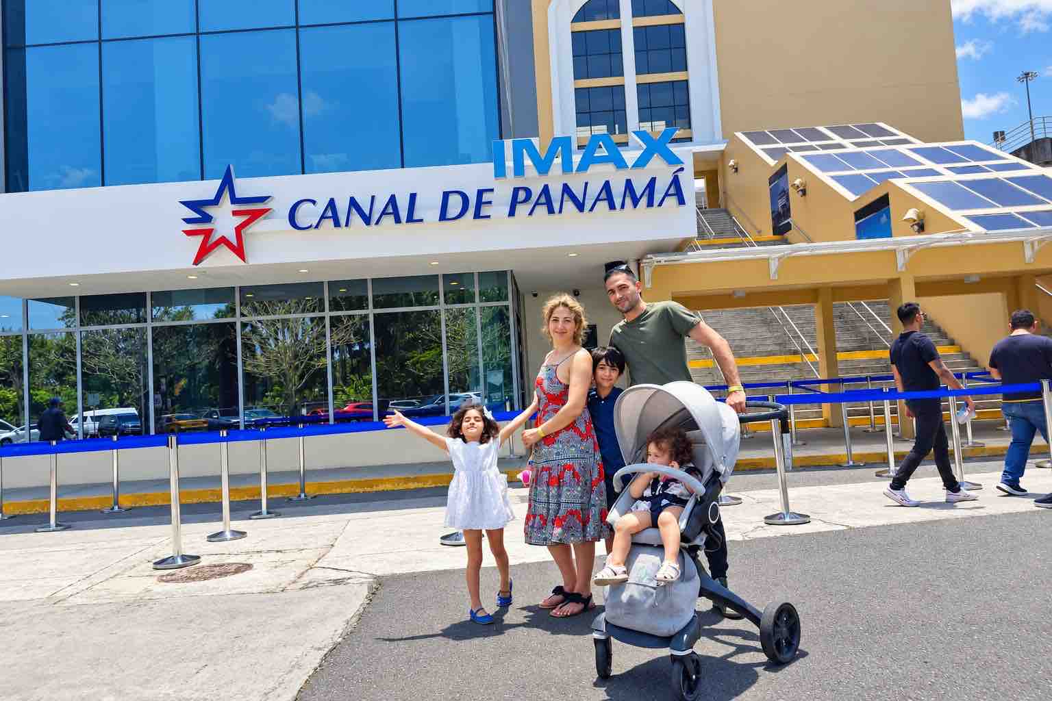 Panama Canal and City Tour: visitors outside the Panama Canal IMAX entrance at Miraflores.