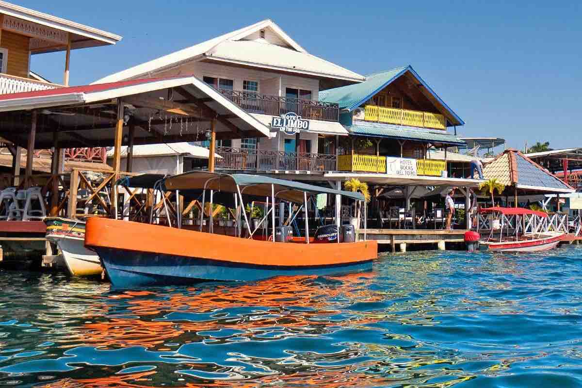 Bocas Town Waterfront – Bocas del Toro, Panama Water taxi along the waterfront in Bocas Town, Bocas del Toro, Panama
