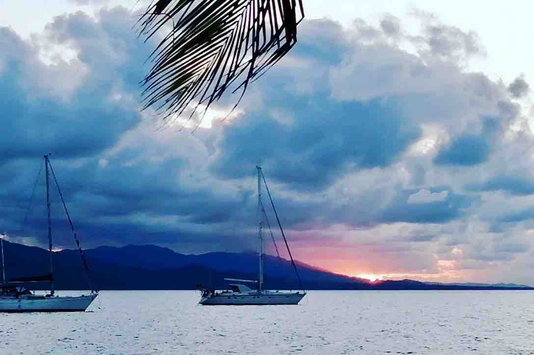 Sailing Ferm sailboat anchored in San Blas during sunset