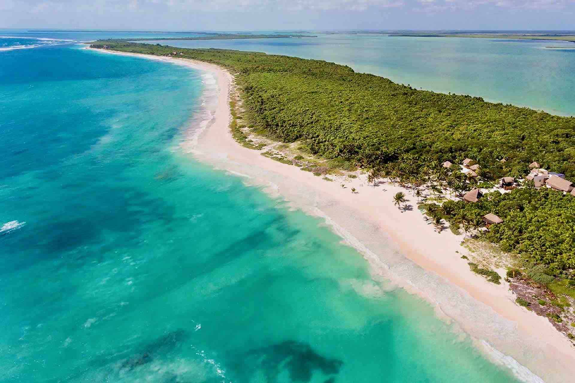 Drone View of Sian Ka'an Mexico beach