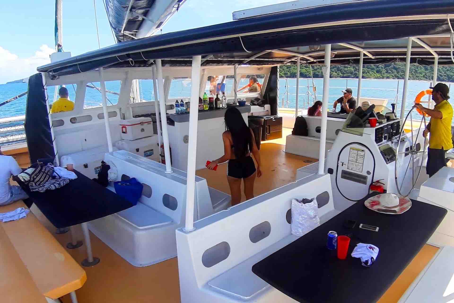 Manga Taboga island sailboat charter guests lounge cockpit