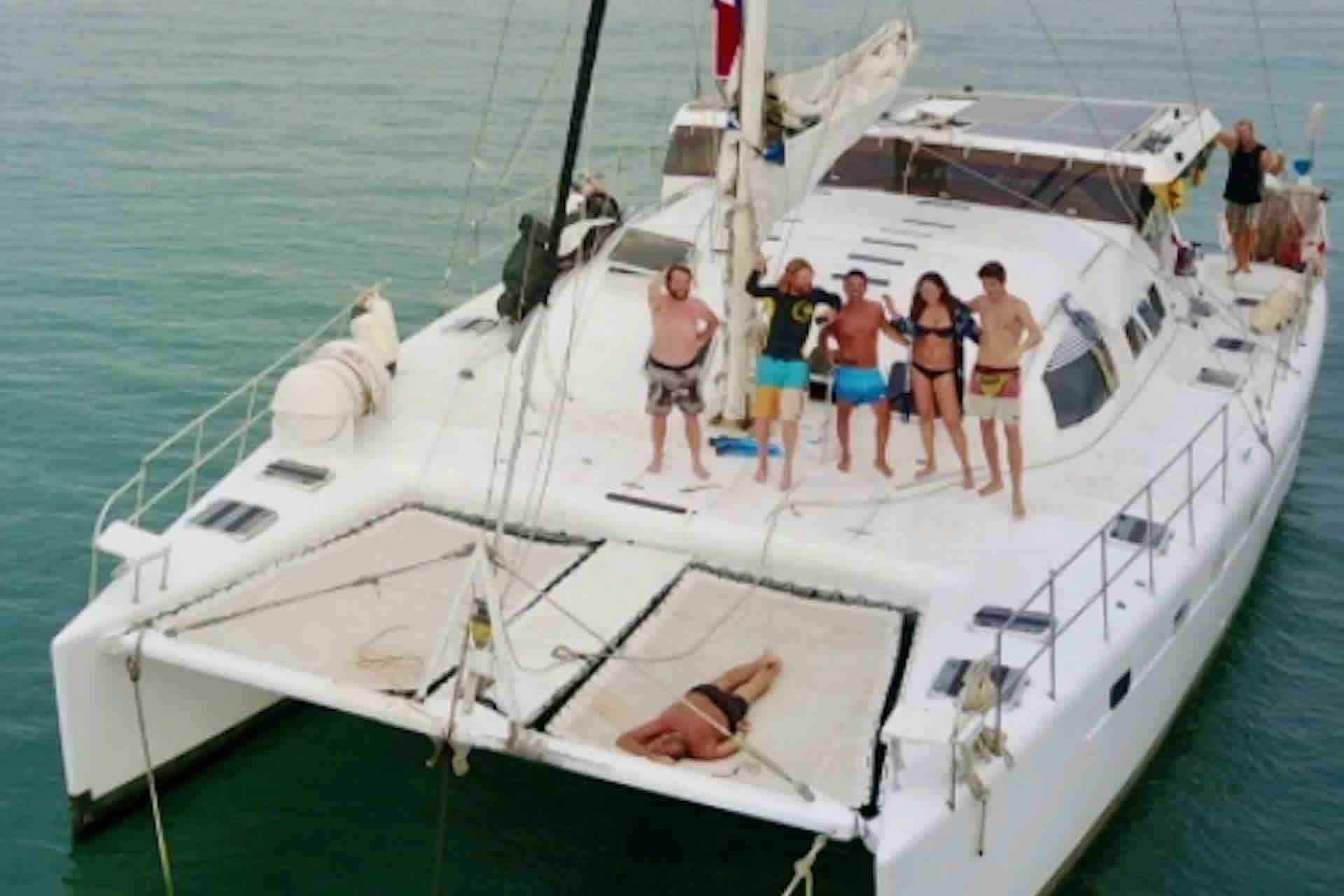 Taboga island tour Panama private sailboat tour catamaran drone view