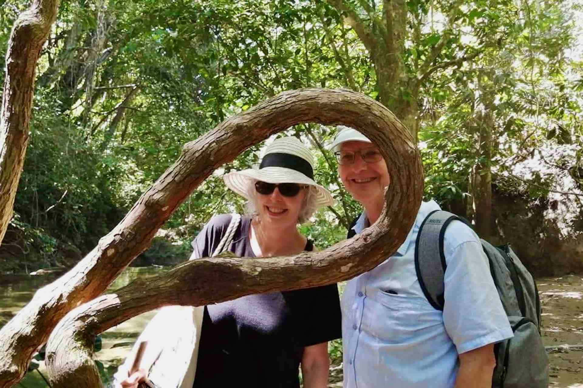 Huatulco waterfalls tour couple and tree close up