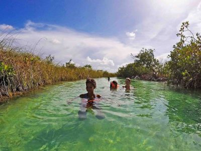Mexico Sian Ka’An Muyil Lagoon estuary guest group swimming