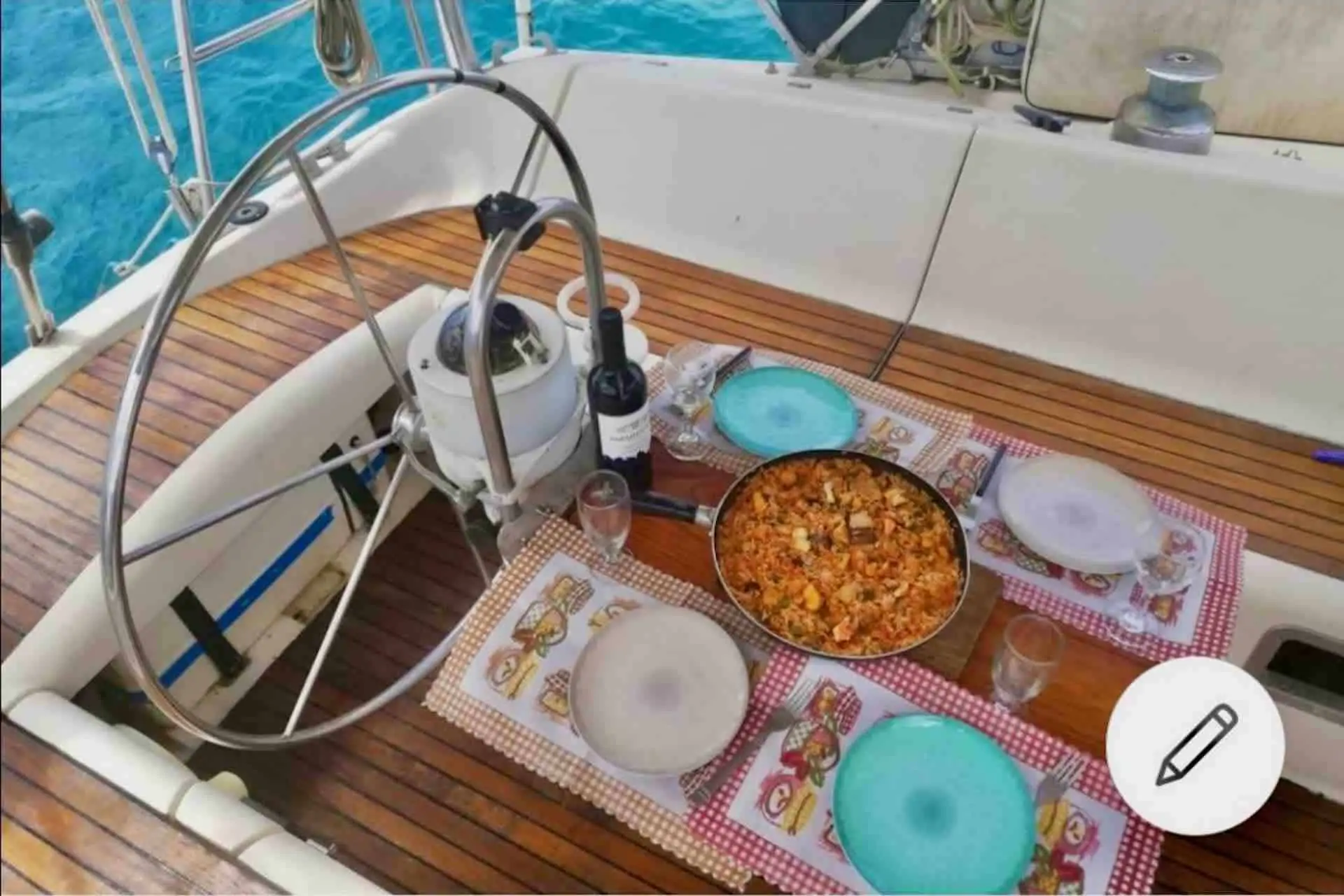 sail san blas islands Dike San Blas sailboat cockpit with food