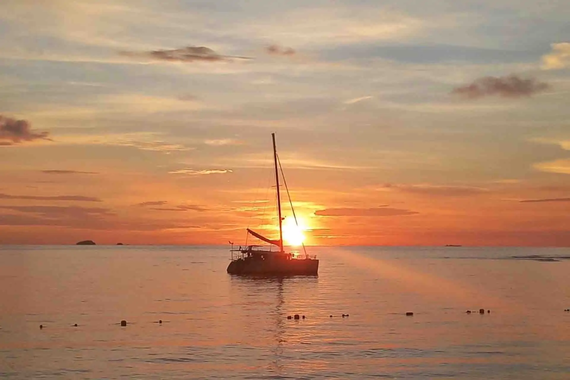 One Way catamaran in san blas sunset