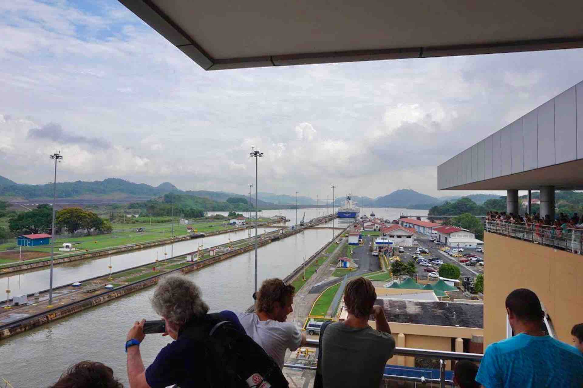 Aguas Claras Panama Canal visitors taking pictures