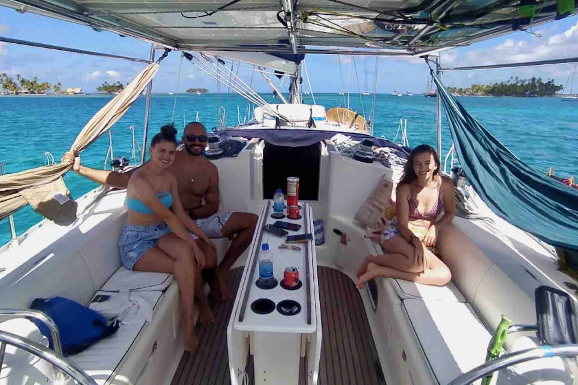 San Blas Jeanneau Sun Odyssey 45 guests in cockpit