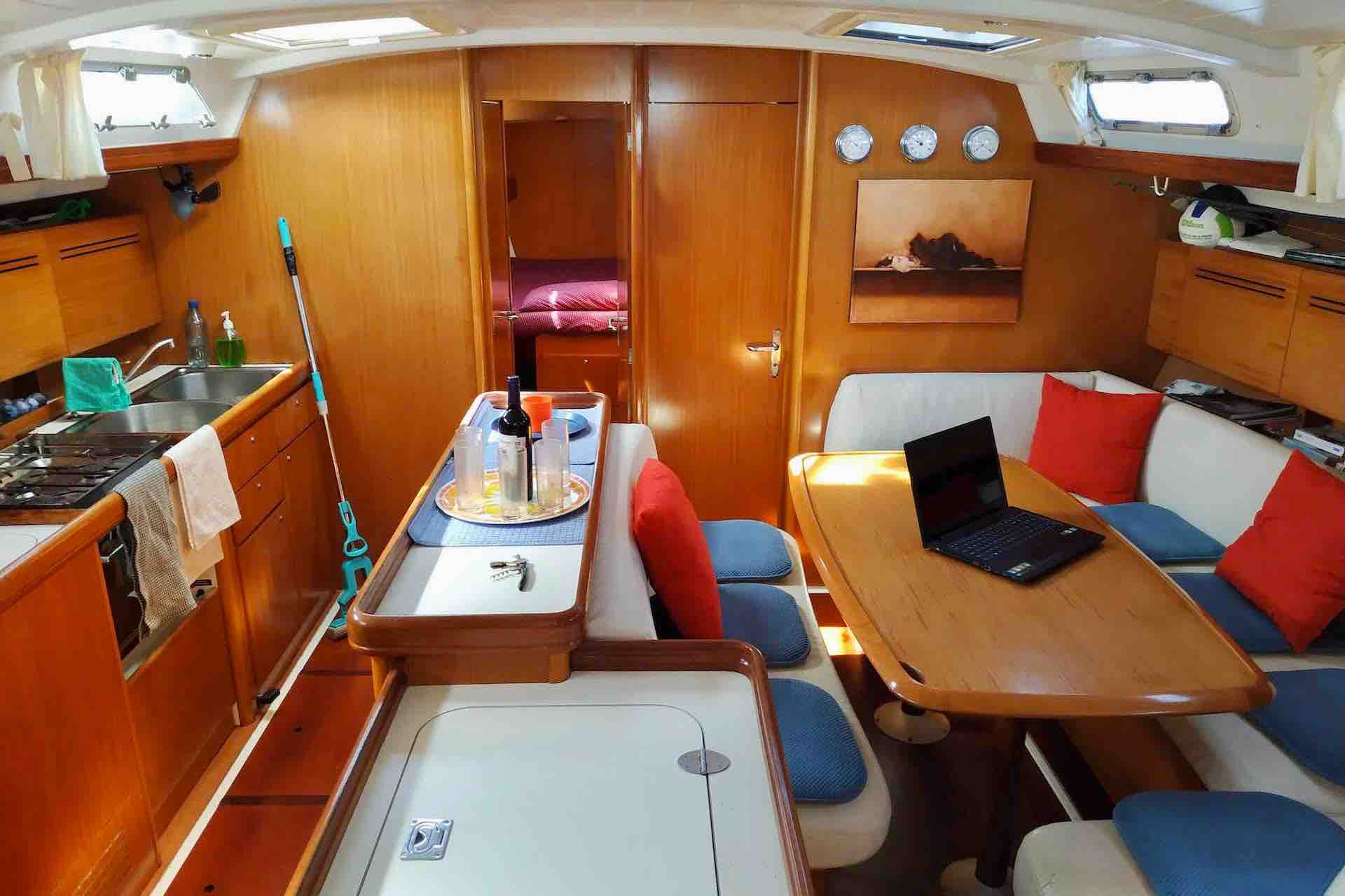 San Blas sailboat charter spacious living room and kitchen