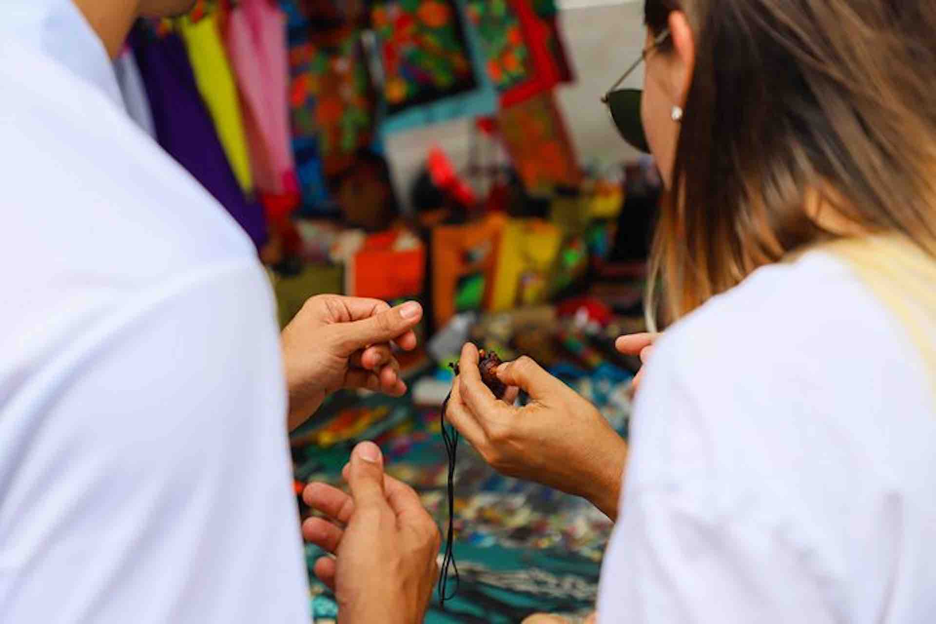 Casco Viejo Walking Tour – Artisan Market Shopping Browsing artisan stalls and souvenirs on a Casco Viejo walking tour in Panama City