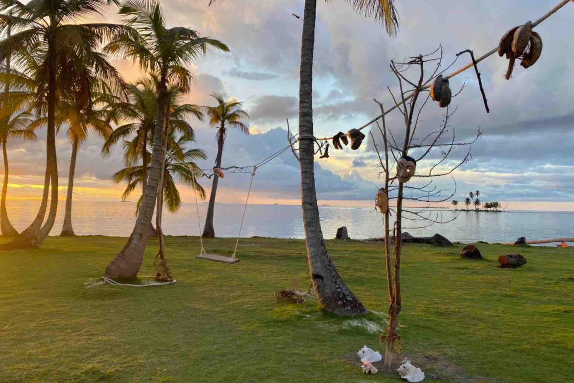 Isla Pelicano San Blas island sunset