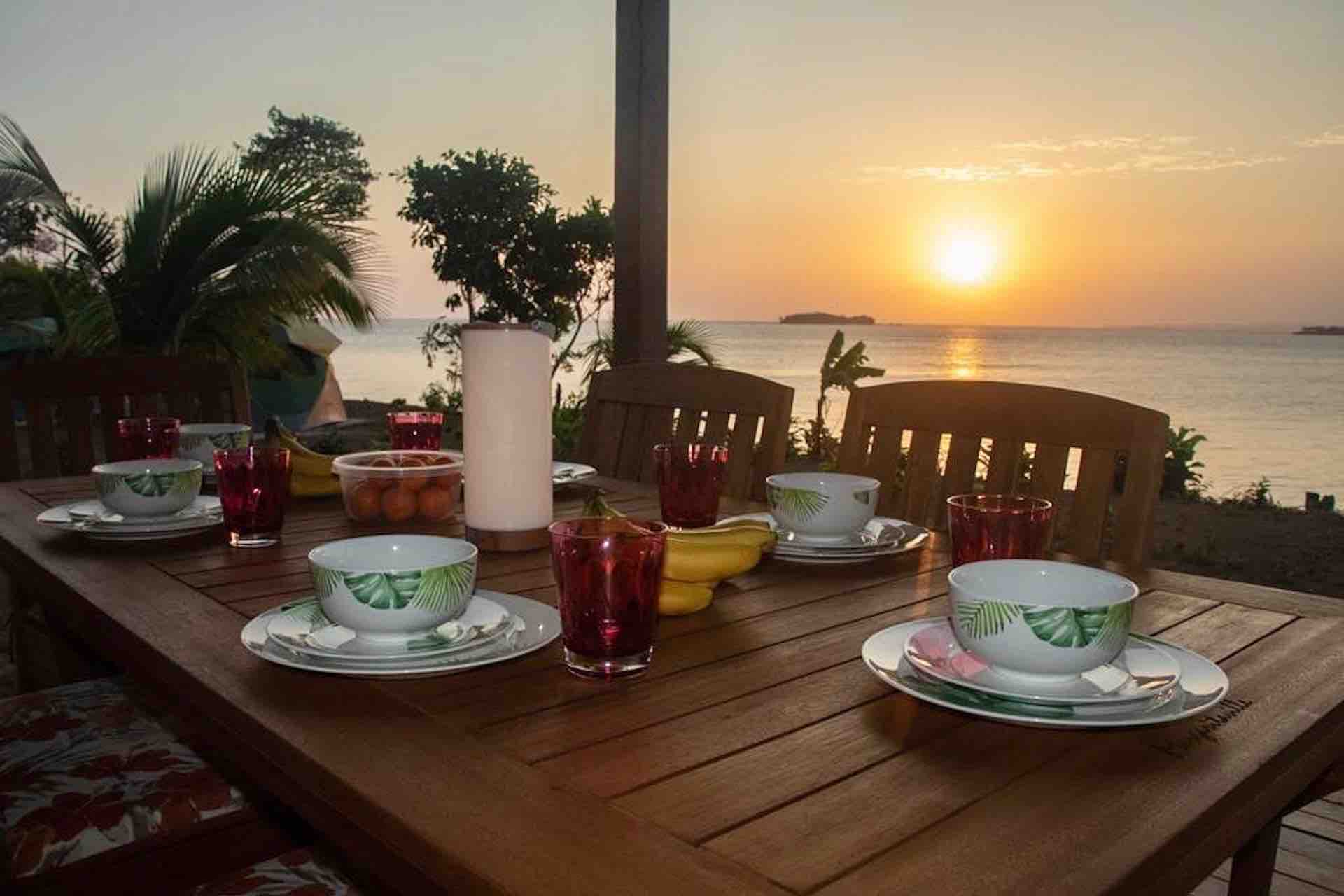 Sonny Island Resort Panama restaurant at sunset