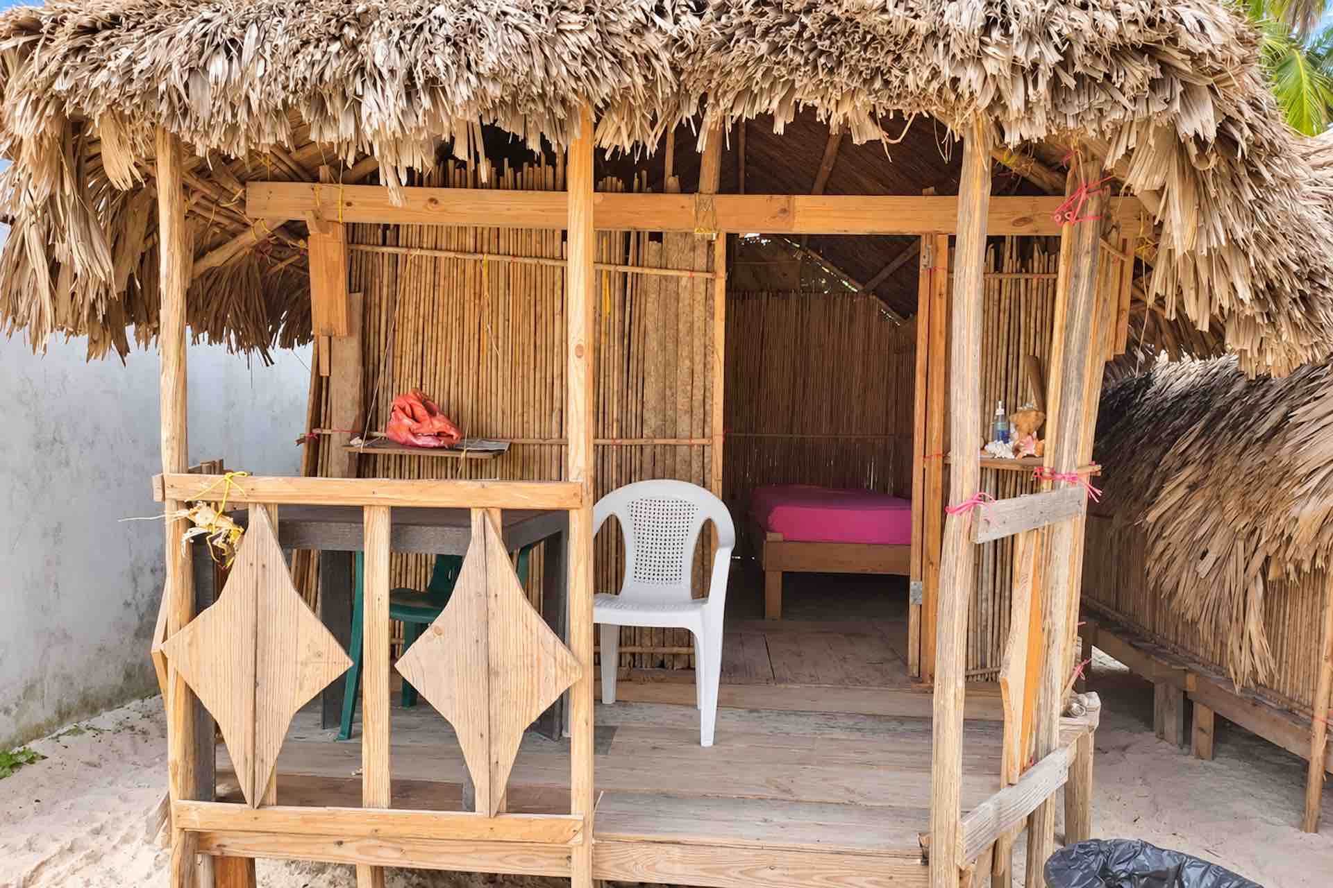 Traditional thatched wooden hut with bamboo walls and small porch on Isla Ina San Blas