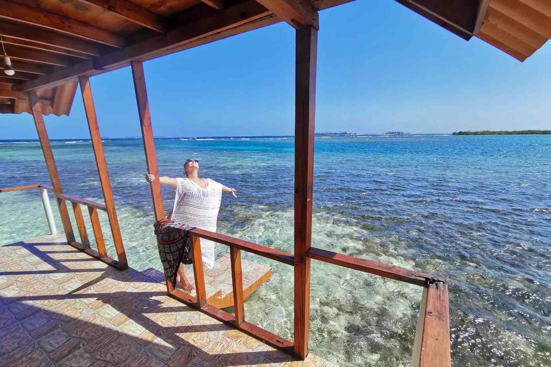 Isla Guasirdup San Blas private cabin guest on oceanfront balcony