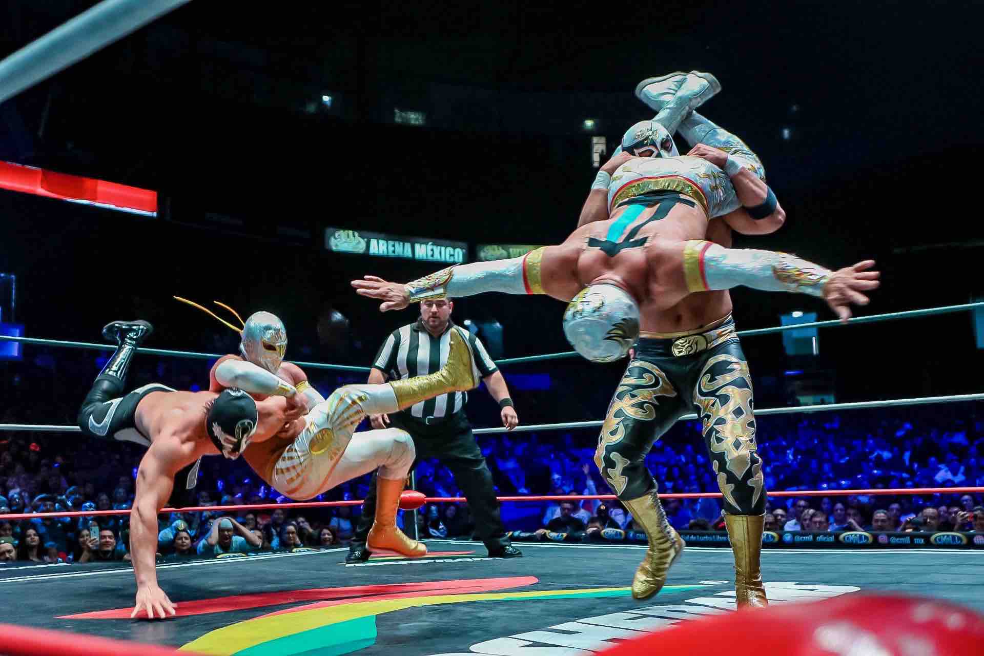 Lucha Libre Mexico City wrestlers fighting