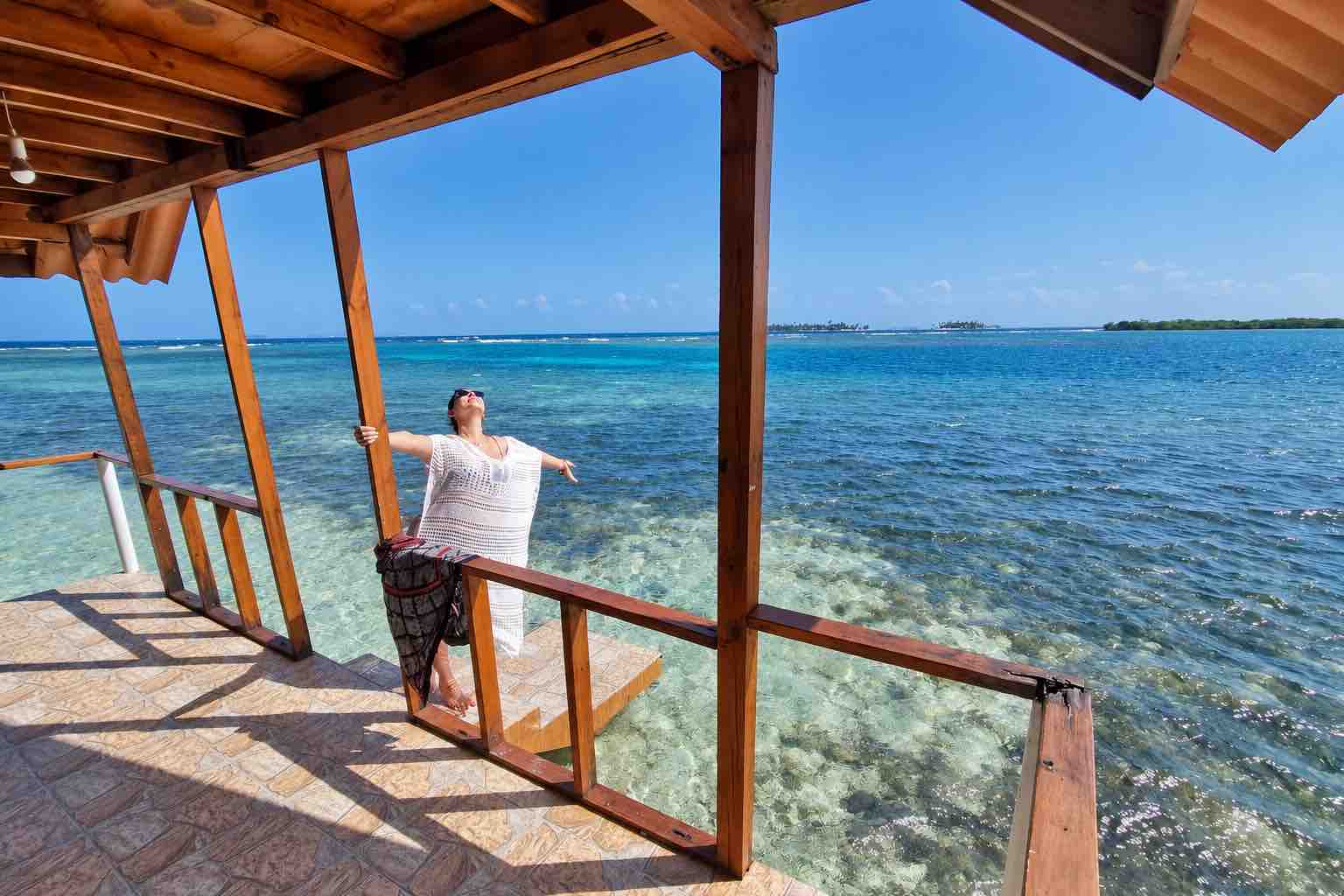 Ocean view from a private Isla Guasirdup cabin balcony