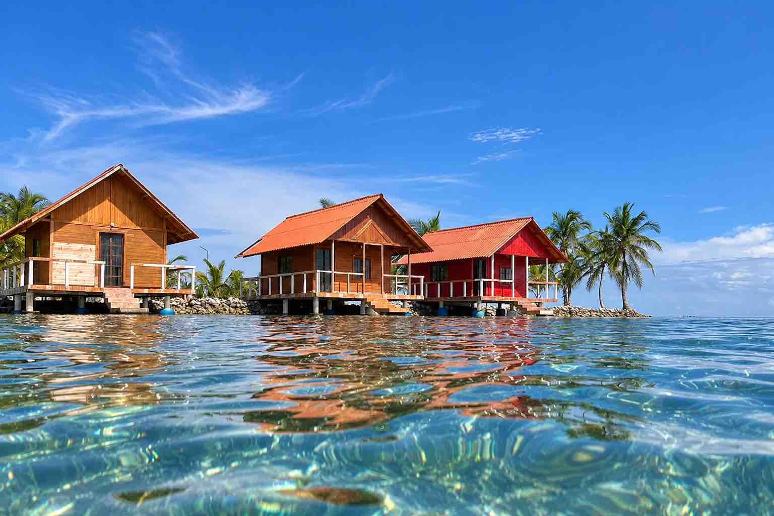 Overwater bungalows in Panama on Isla Guasirdup San Blas