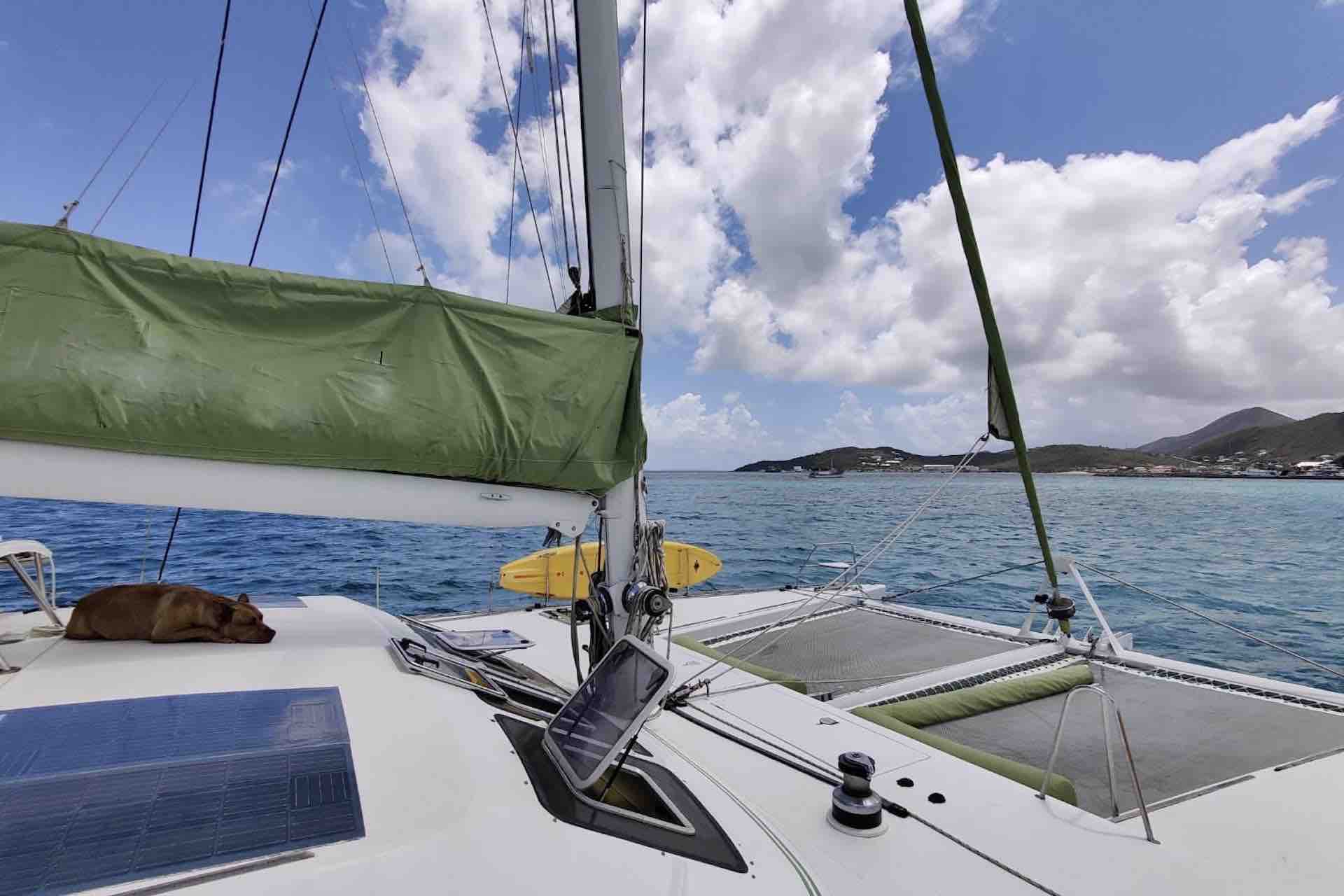 sail San Blas islands Sailing charter catamaran deck with trampoline 1