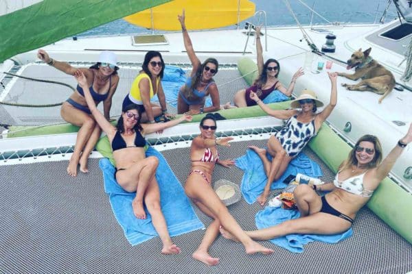 San Blas Sailing charter catamaran guests on trampoline