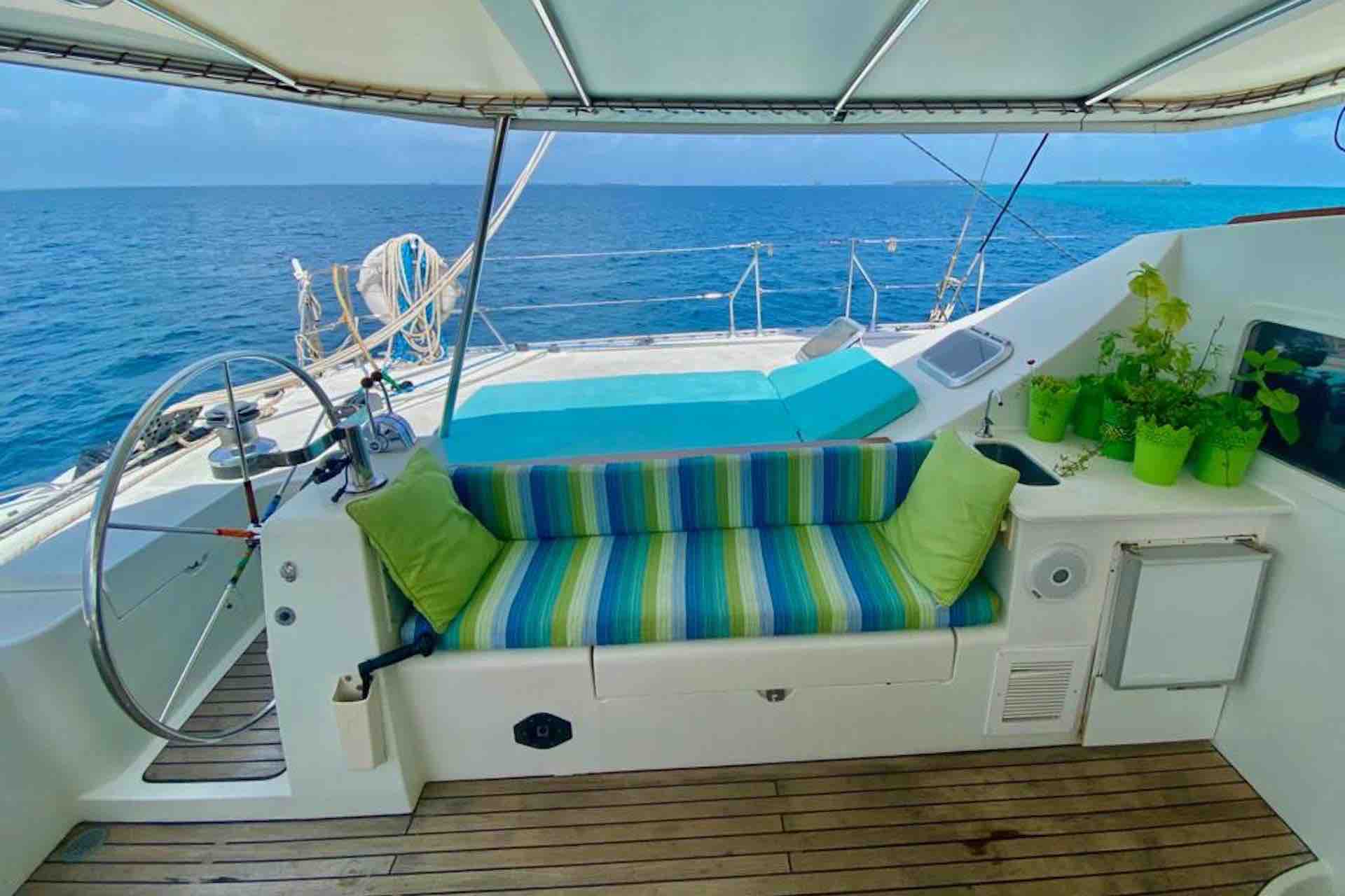 sail San Blas Sailing charter catamaran lounge area