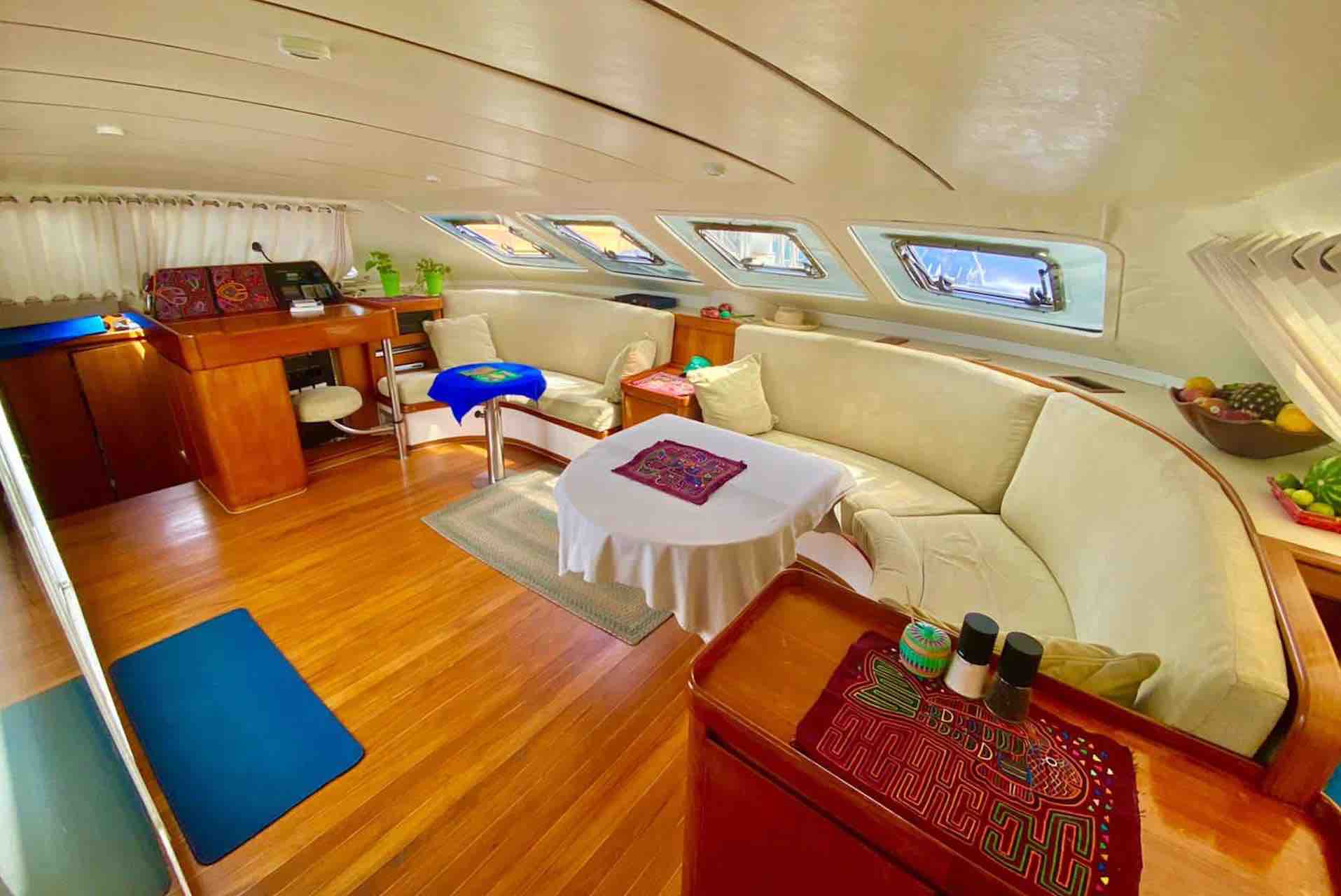 San Blas Sailing charter catamaran saloon with sofa