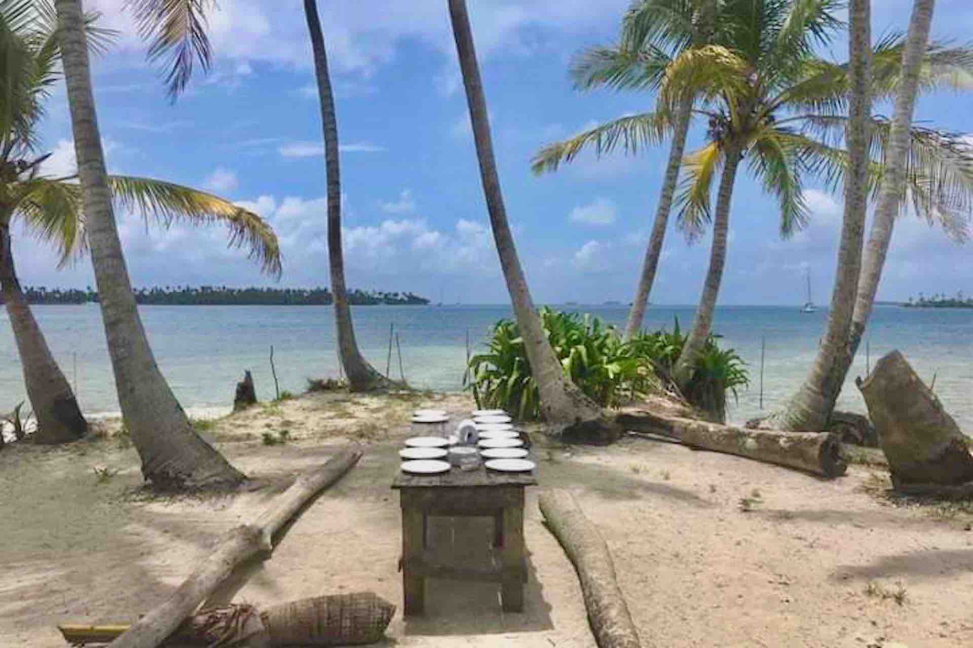 San Blas catamaran charter beach BBQ table