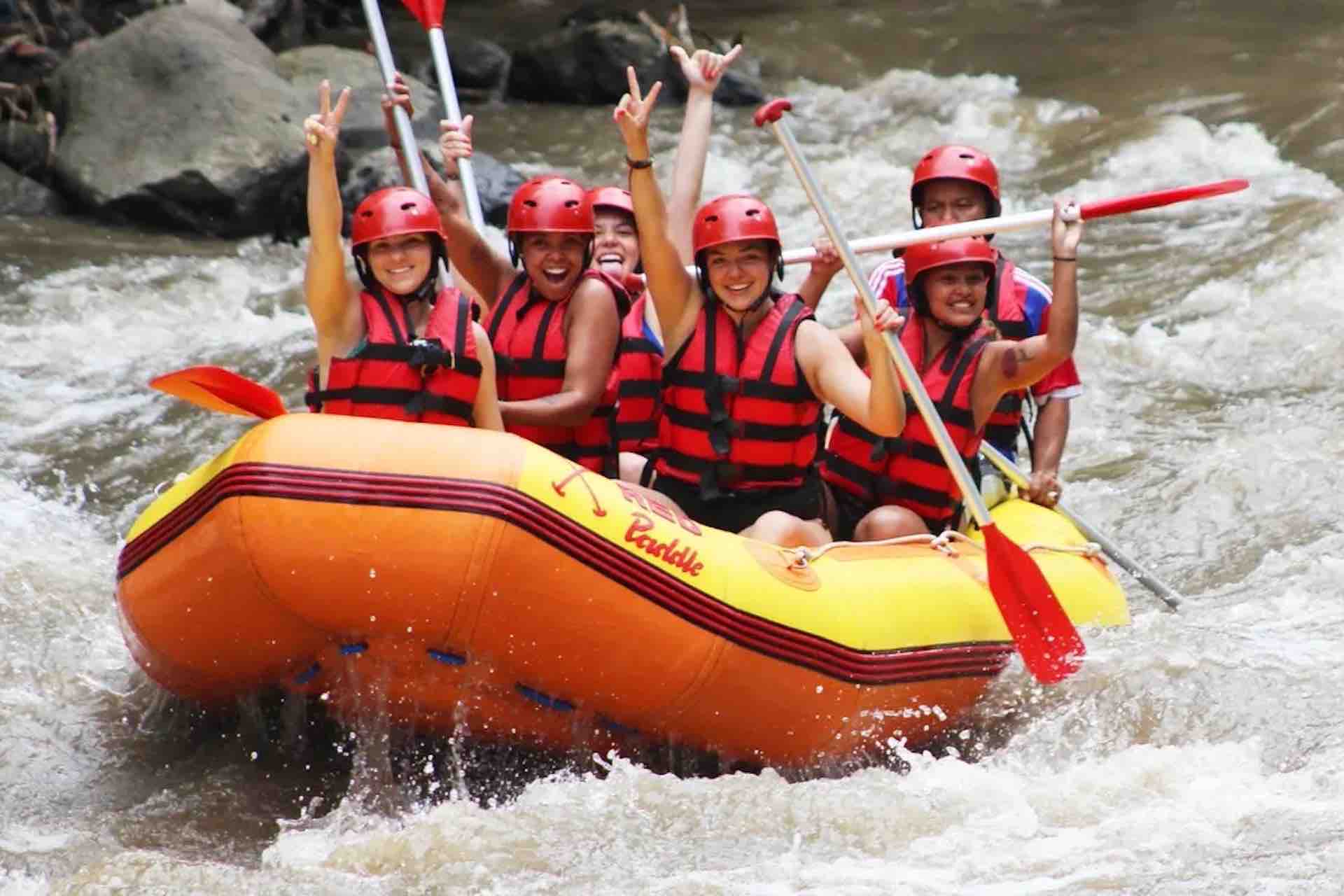 Bali river rafting guests cheering