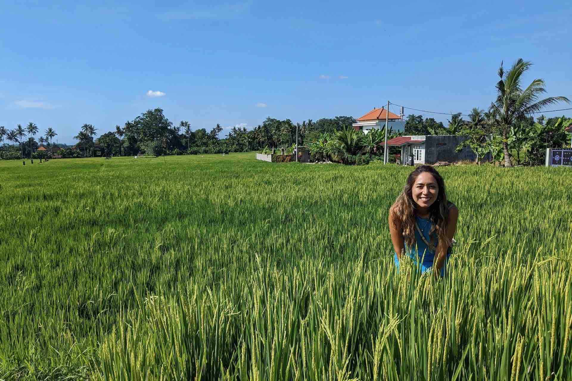 Ubud cooking class tourist in rice field
