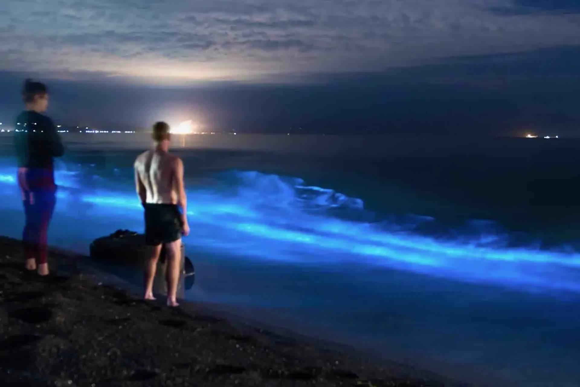 Invitado del tour de bioluminiscencia de Bocas del Toro en la playa
