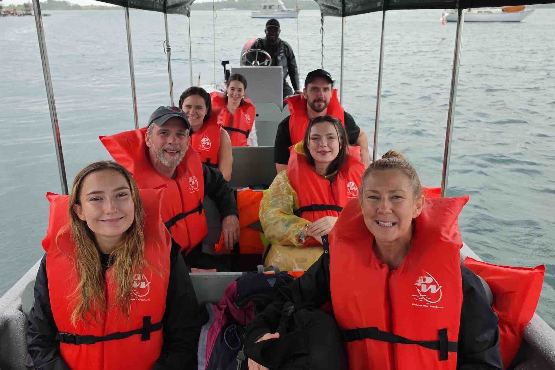 Guests aboard a boat for a Bocas del Toro bioluminescence tour