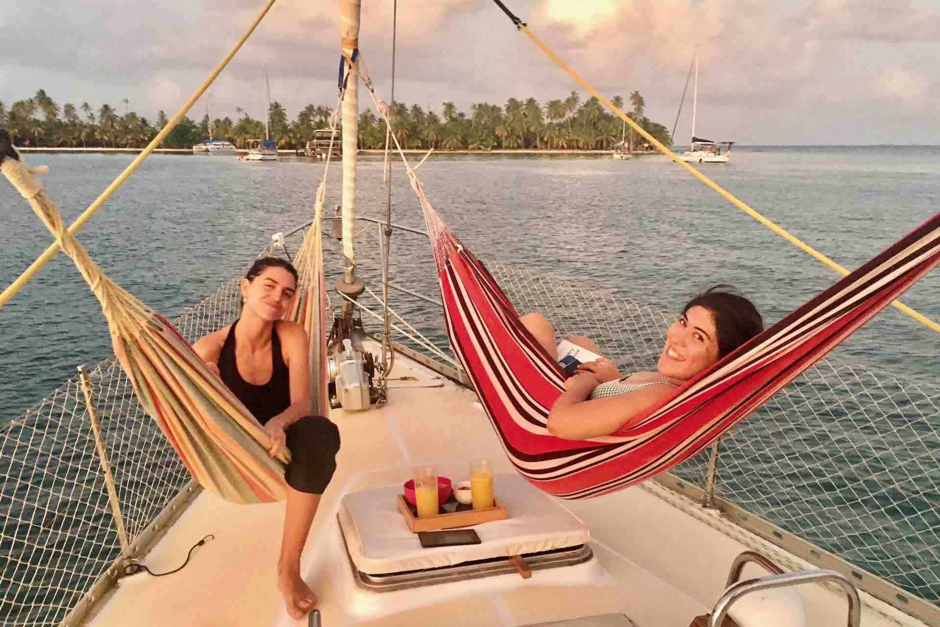 Sail San Blas San Blas Sailing Charter Tour island foredeck hammock