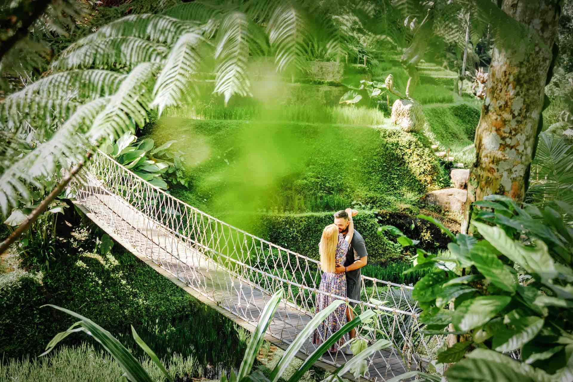 Bali Instagram tour couple on wooden bridge
