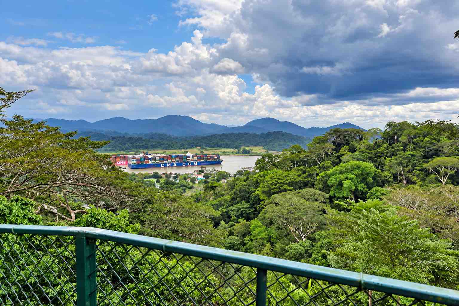 Panama Canal View from Gamboa Cargo ships on the Panama Canal viewed from the Gamboa aerial tram observation tower